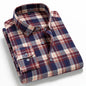 Moda masculina casual xadrez escovado camisa de manga longa, confortável 100% algodão botão para baixo fino ajuste grosso flanela camisas de outono