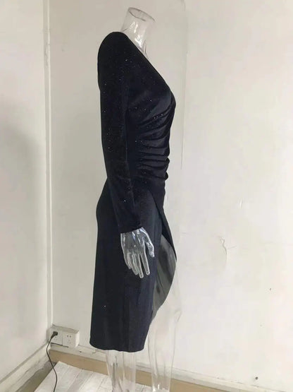 Vestidos femininos roupas femininas outono inverno elegante cor sólida fenda vestido feminino manga longa formal noite sexy vestido de noite