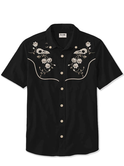 Camisa masculina de manga curta estilo cowboy ocidental, confortável, respirável, verão, arte, botão, camisas havaianas divertidas