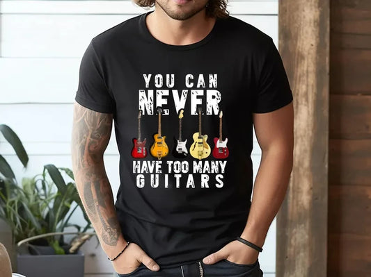 Camiseta estampada gráfica de guitarra, baixo, guitarra elétrica, uma camiseta masculina elegante, casual e de alta qualidade com gola redonda