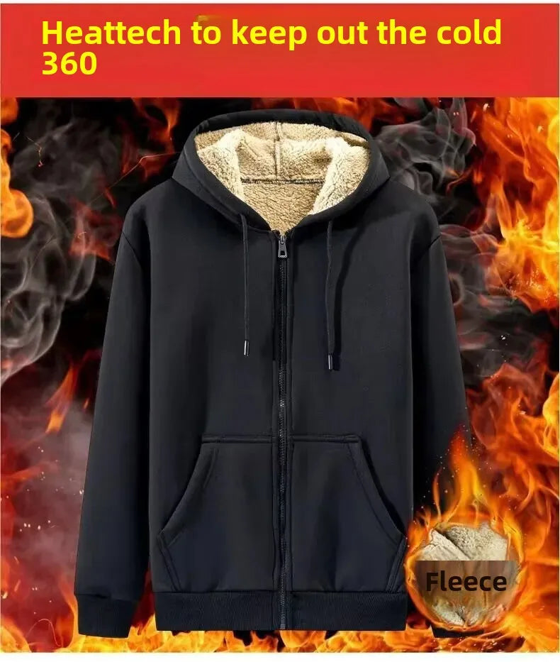 Moda masculina forrado de lã engrossado cardigan moletom com capuz terno esportivo outono/inverno conjunto casual ao ar livre