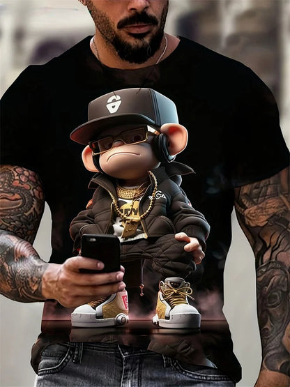 Hip hop macaco padrão impressão camisetas o-pescoço manga curta camiseta roupas de grife dos homens macaco impressão roupas masculinas designer camisetas