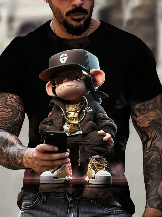 Hip hop macaco padrão impressão camisetas o-pescoço manga curta camiseta roupas de grife dos homens macaco impressão roupas masculinas designer camisetas