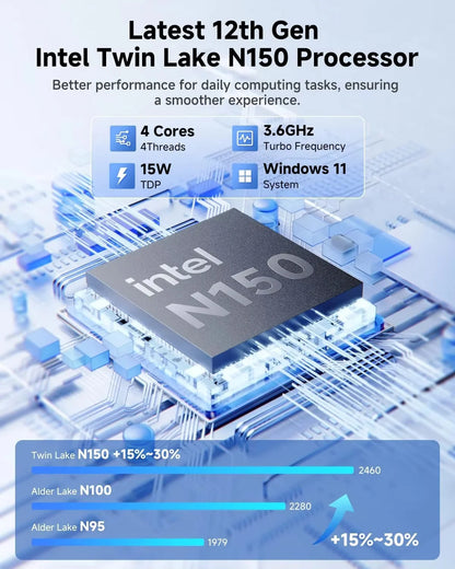 Chuwi gemibook plus laptop intel n100/n150 gráficos para 12a geração 15.6 "1920*1080p 16gb ram 512gb ssd com ventilador de refrigeração windows 11