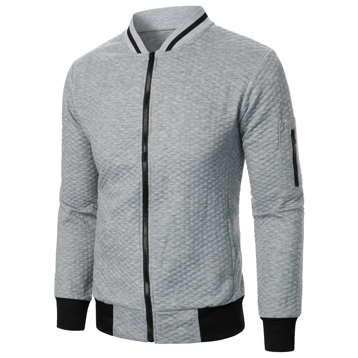 Top masculino com zíper waffle, gola stand, capuz casual, outono e inverno