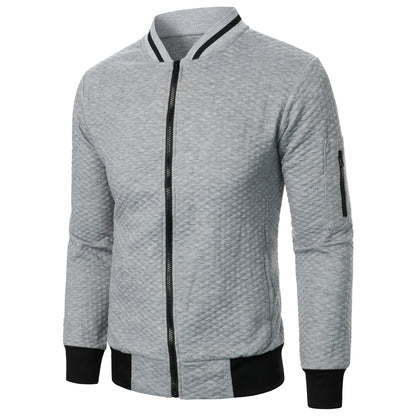 Top masculino com zíper waffle, gola stand, capuz casual, outono e inverno