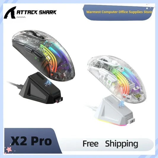 ATTACK SHARK X2 Pro Modo Triplo Sem Fio Transparente Shell Gaming Mouse RGB Recarregável 4000 DPI Mouse Dock Recarregável