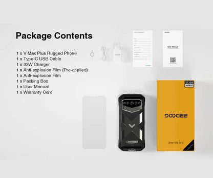 Estreia mundial doogee v max plus telefone robusto 22000mah 36gb (16 +20) 512gb 200mp câmera telefone 6.58 "120hz dimensão 7050 android14