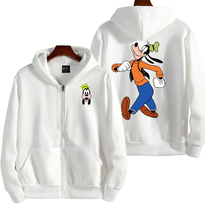 Goofy masculino impressão dos desenhos animados hoodie primavera outono feminino moletom de grandes dimensões com zíper novo casal rua moda casaco