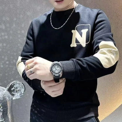 Tendência contraste retalhos impressão carta hoodies moletom primavera outono manga longa solta casual topos moda preguiçoso roupas masculinas