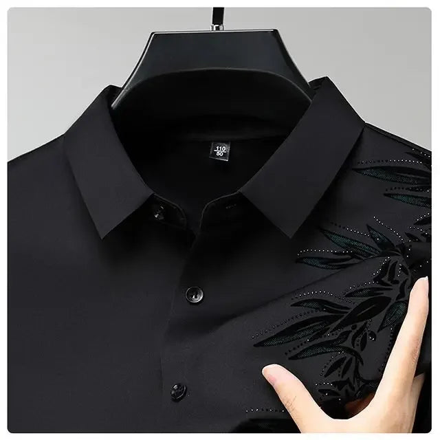 Outono inverno mais lã camisas masculinas impressão anti-rugas térmica turn-down colarinho manga longa banquete único breasted topos