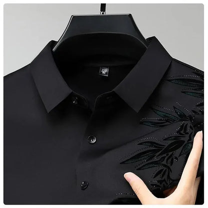 Outono inverno mais lã camisas masculinas impressão anti-rugas térmica turn-down colarinho manga longa banquete único breasted topos