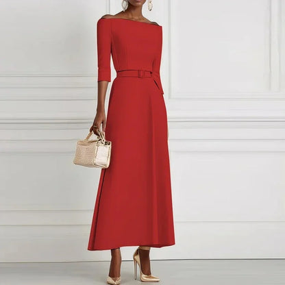 Vestidos de festa elegantes para mulheres um ombro meia manga cintura alta a linha vestido longo feminino vestido de escritório branco