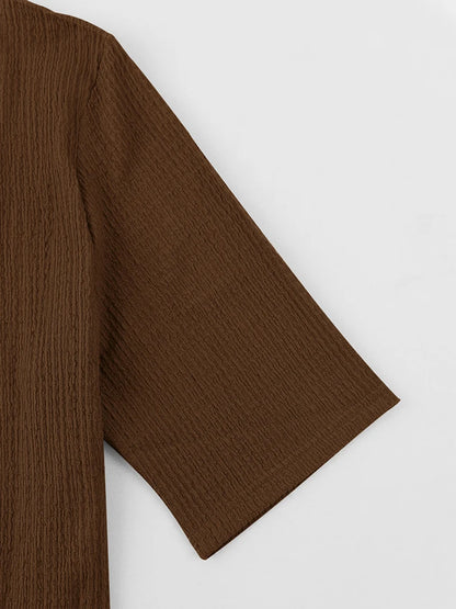 Moda verão roupas texturizadas para homens casual respirável camisa e calças duas peças define lazer masculino ternos de cor sólida