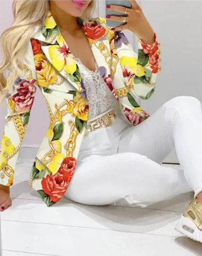 2025 feminino formal jaqueta e calças senhora do escritório outfits outono feminino duas peças conjunto impressão blazer casaco & calças terno conjuntos femininos
