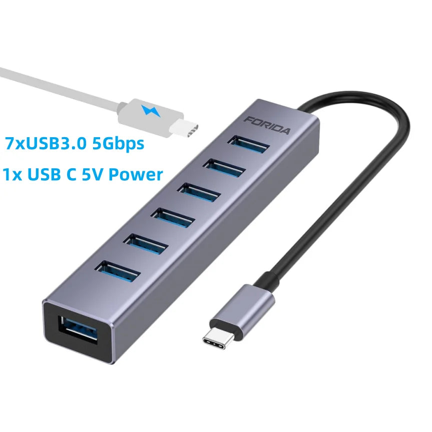 Forida USB 3.0 Hub 8 em 1 USB para rede HUB com 6 portas USB 3.0 de transmissão de dados Gigabit Ethernet e hub adaptador de alimentação 5V/3A