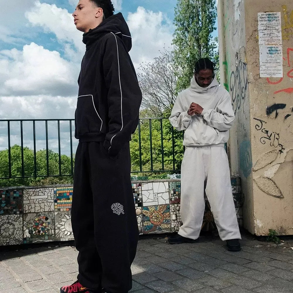 Europeu gótico moda rua terno masculino casual rua esportes camisola e calças casuais terno hip-hop tendência bordado moletom