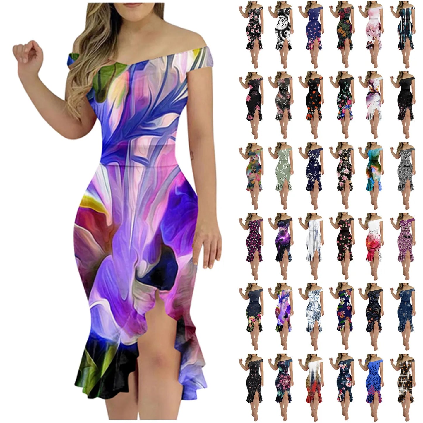 Vestido de festa feminino na altura do joelho, sexy fora do ombro, plissado dividido, bodycon monocromático, glitter, vestidos elegantes, moda feminina