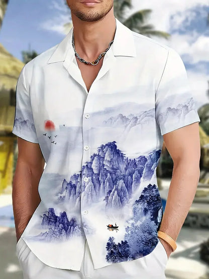 Novo havaiano primavera verão moda casual rua viagem andando praia ameixa impresso manga curta botão camisa