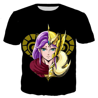 Saint seiya t camisa masculina moda camisetas crianças hip hop topos t anime impressão 3d camiseta verão masculino gráfico topos meninos t
