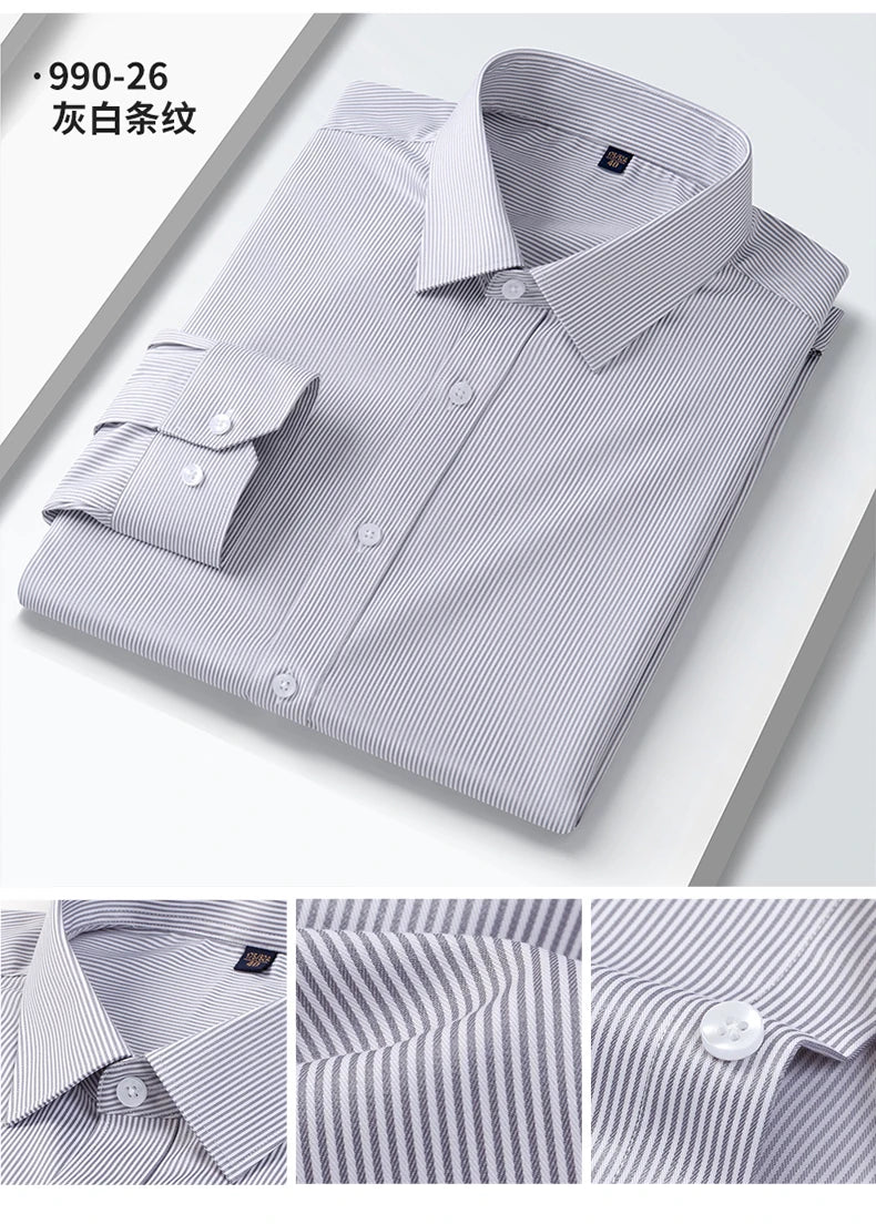 Camisa elástica anti-rugas masculina, manga comprida, slim fit, blusa social e de negócios, vestido branco, qualidade