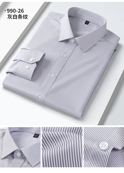 Camisa elástica anti-rugas masculina, manga comprida, slim fit, blusa social e de negócios, vestido branco, qualidade