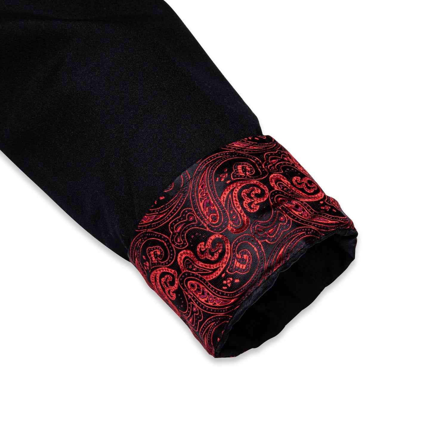 DiBanGu Camisa Masculina de Manga Longa Preto Sólido Vermelho Paisley Cor Contraste Moda Vestido Camisa para Homens Gola Botão para baixo Roupas Masculinas