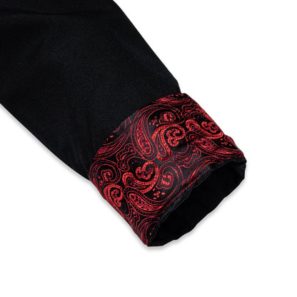 DiBanGu Camisa Masculina de Manga Longa Preto Sólido Vermelho Paisley Cor Contraste Moda Vestido Camisa para Homens Gola Botão para baixo Roupas Masculinas