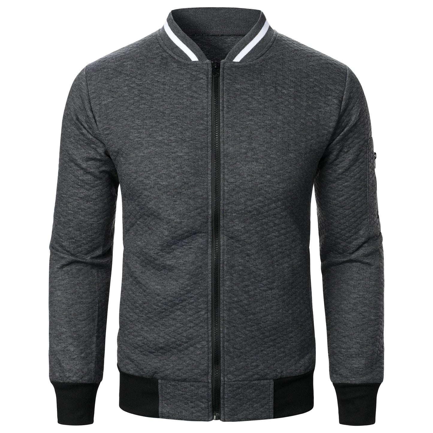 Top masculino com zíper waffle, gola stand, capuz casual, outono e inverno