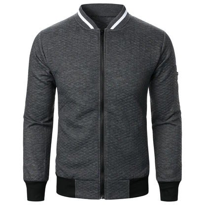 Top masculino com zíper waffle, gola stand, capuz casual, outono e inverno