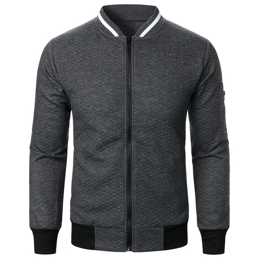 Top masculino com zíper waffle, gola stand, capuz casual, outono e inverno