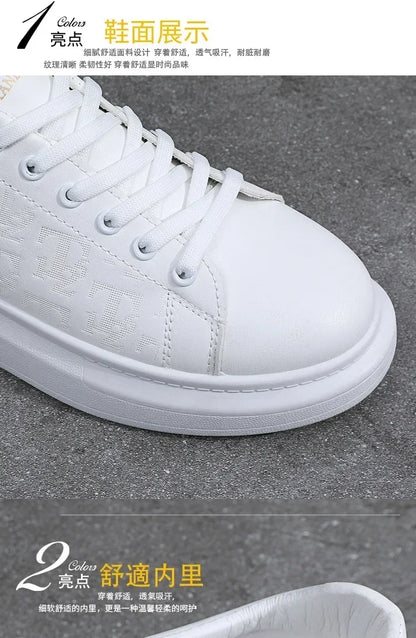 2025 novos sapatos masculinos primavera e outono de sola plana sapatos casuais de couro sapatos esportivos preto e branco masculino de sola grossa respirável