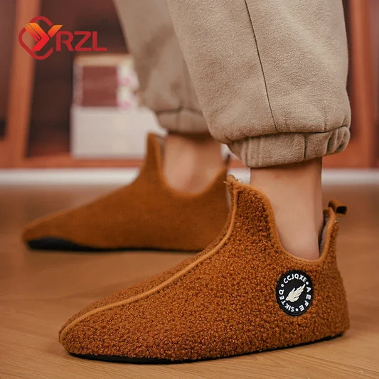 YRZL-Chinelos de interior antiderrapante para homens e mulheres, chinelo de tornozelo liso, sapatos de algodão macio, confortável, quente, casa, inverno