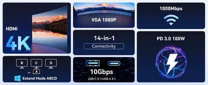 Mokan usb c hub tipo c 4k @ 60hz hdmi hub, vga 3usb 3.1 10gbps pd rj45 sd/tf docking station para macbook air pro acessórios para portátil