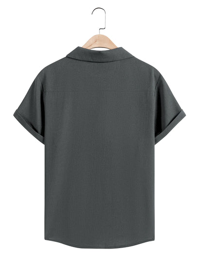 Camisas masculinas de manga curta verão cor sólida respirável solto camisas casuais praia férias estilo masculino topos camisetas