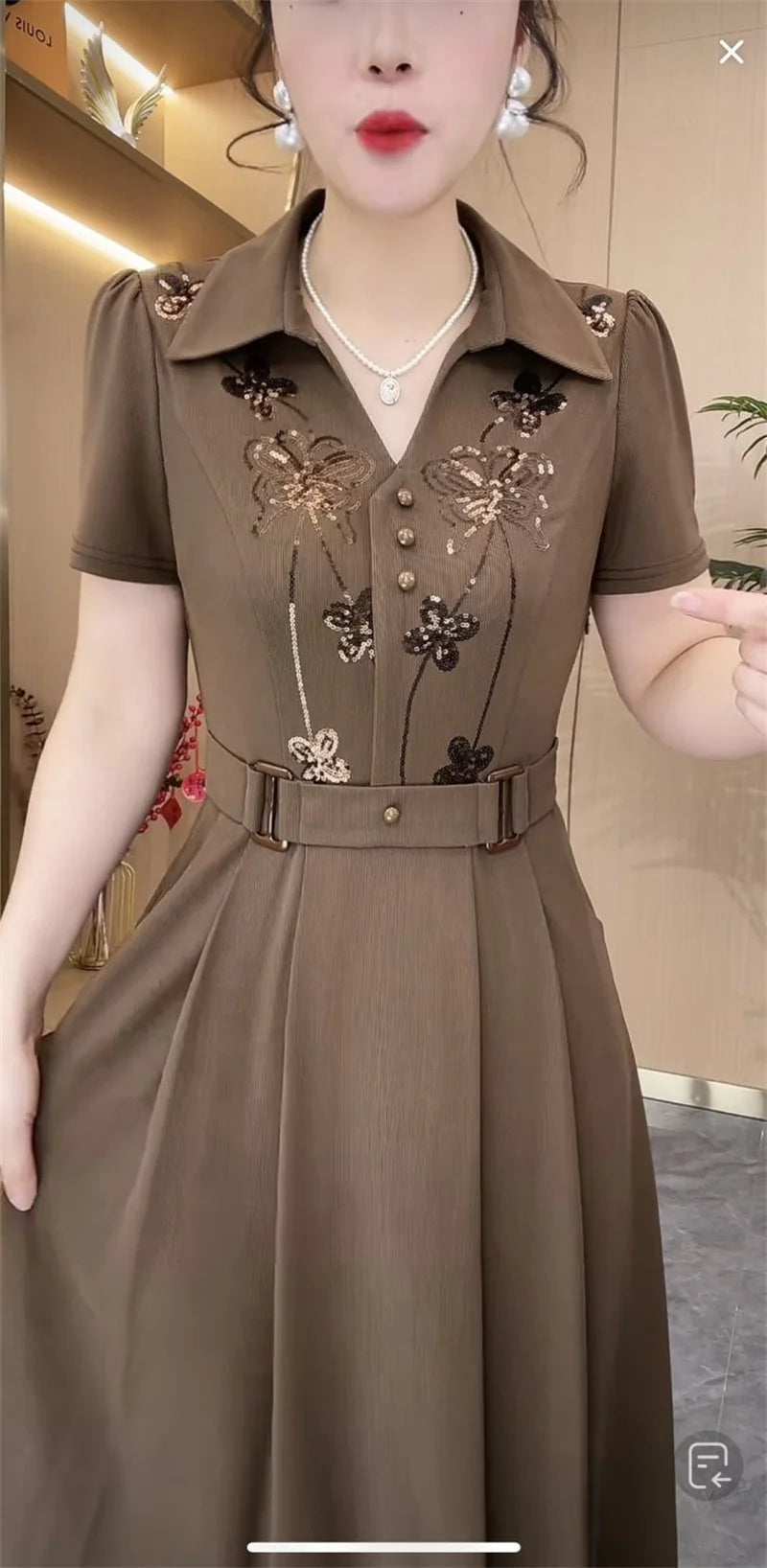 Mulheres estilo ocidental vestido verão primavera nova moda high-end lantejoulas vestidos longos mãe de meia idade elegante magro vestidos mujer