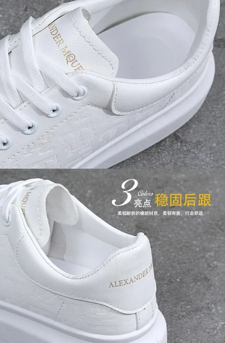 2025 novos sapatos masculinos primavera e outono de sola plana sapatos casuais de couro sapatos esportivos preto e branco masculino de sola grossa respirável