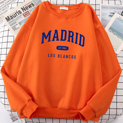 Espanha madrid est 1902 los blancos impressão dos homens com capuz roupas oversize crewneck agasalho solto pulôver masculino streetwear
