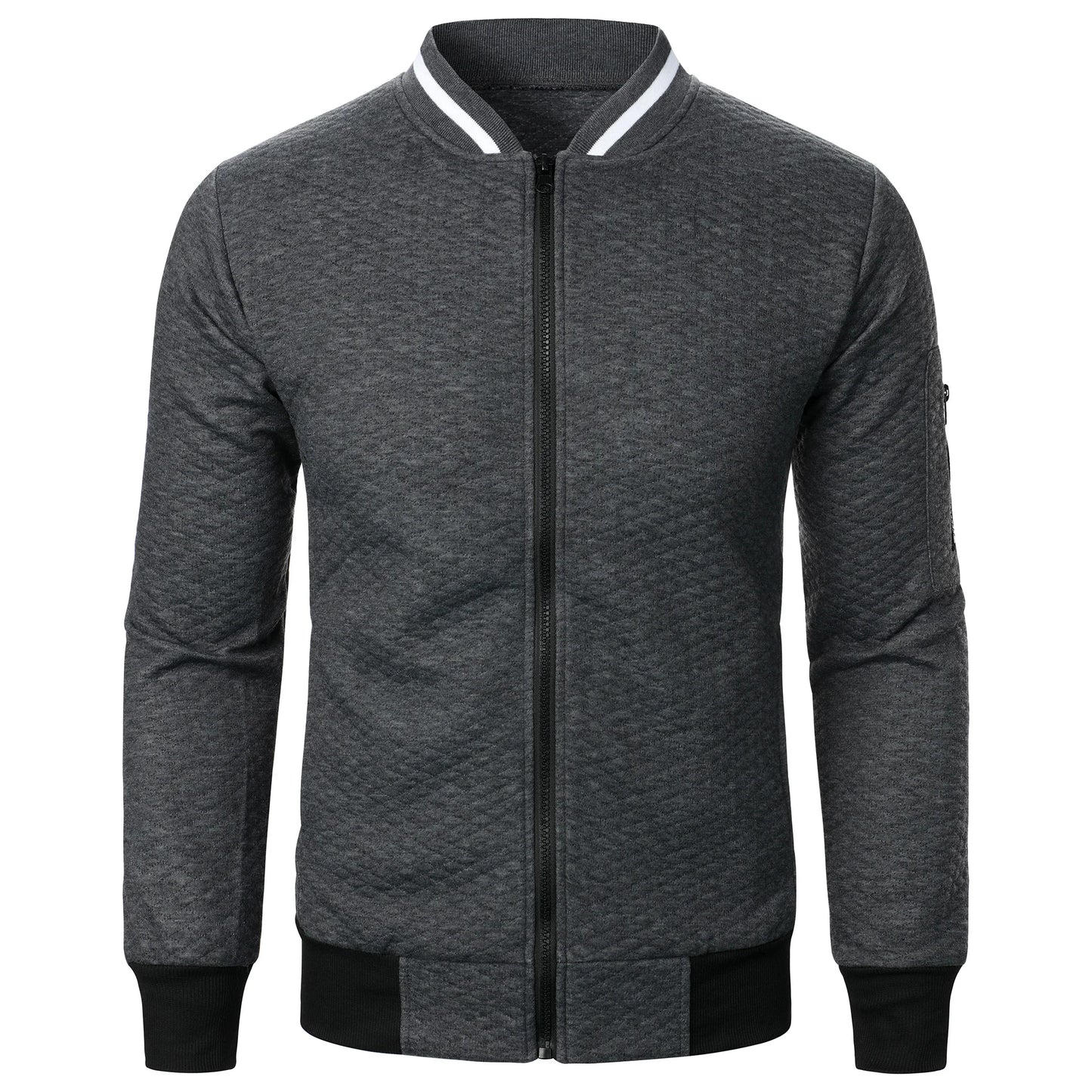 Top masculino com zíper waffle, gola stand, capuz casual, outono e inverno