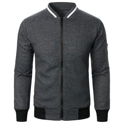 Top masculino com zíper waffle, gola stand, capuz casual, outono e inverno