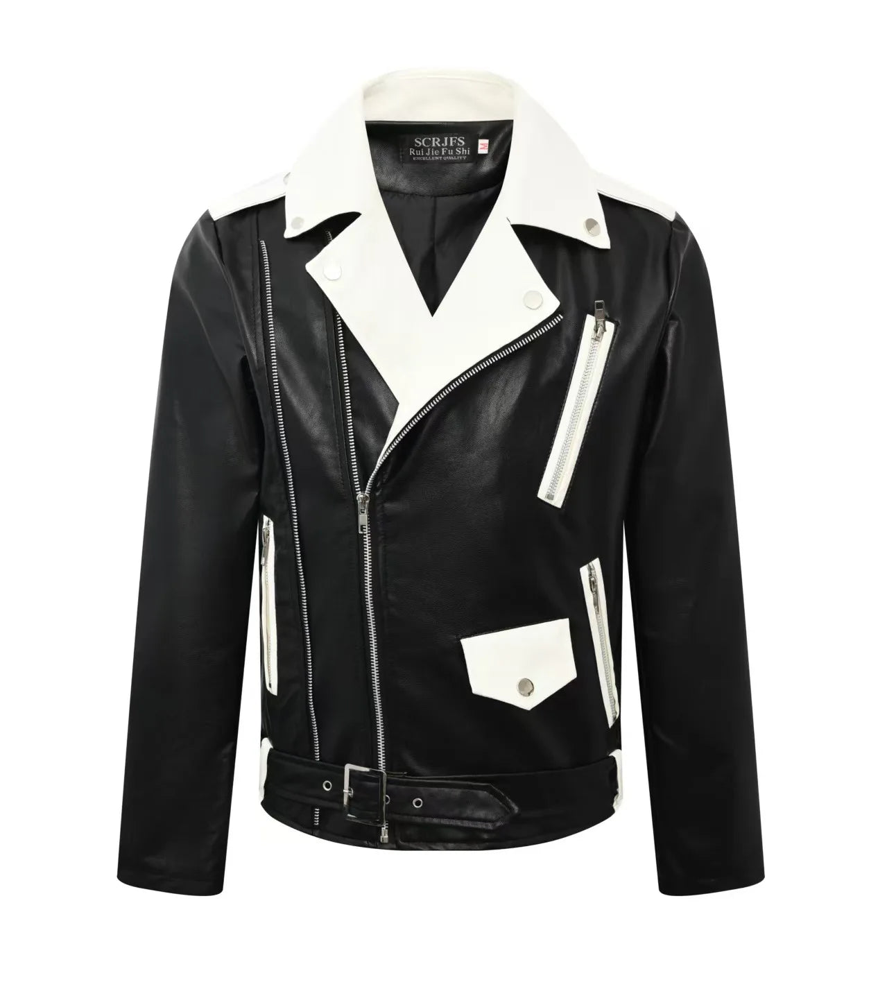 2025 masculino novo bonito, novo zíper oblíquo, jaqueta de couro PU locomotiva combinando com cores casuais