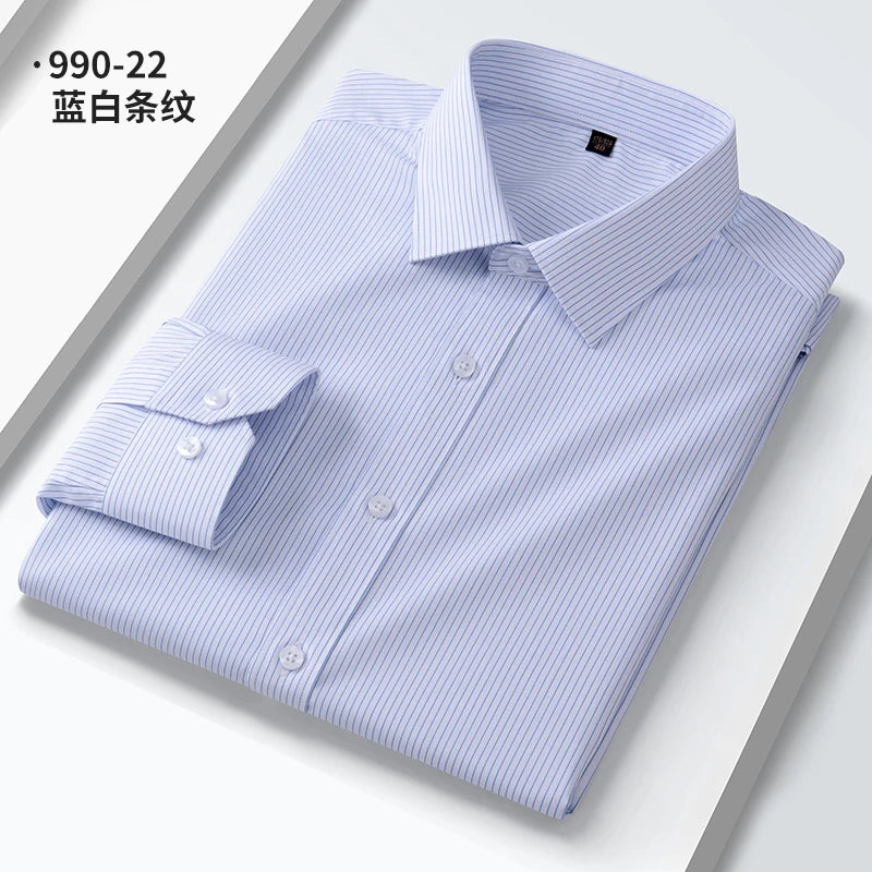 Camisa elástica anti-rugas masculina, manga comprida, slim fit, blusa social e de negócios, vestido branco, qualidade