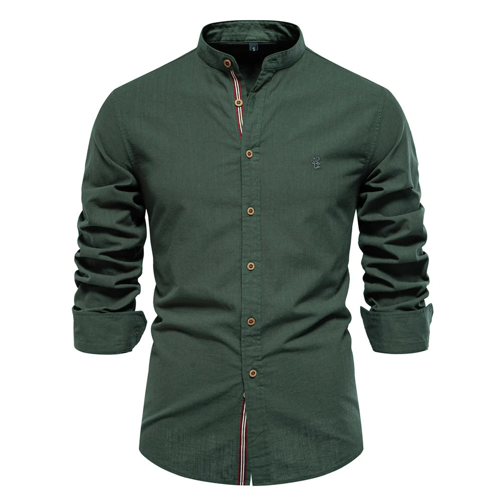 AIOPESON 100% Algodão Camisa Social Homens Cor Sólida Manga Longa Camisa de Marca de Alta Qualidade para Homens Primavera Stand Camisas Masculinas Casuais