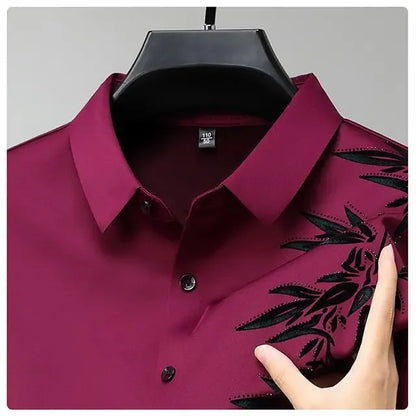 Outono inverno mais lã camisas masculinas impressão anti-rugas térmica turn-down colarinho manga longa banquete único breasted topos