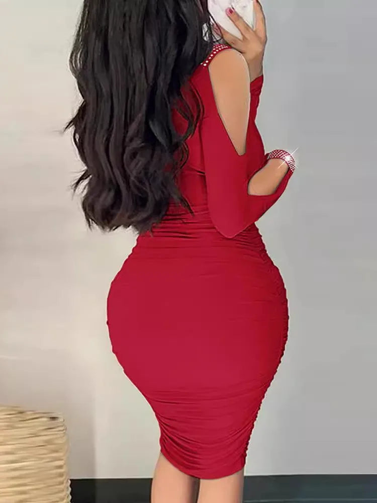 Moda elegante vestido para mulheres sexy bodycon pacote hip fora do ombro manga longa vestidos de festa verão com decote em v novas roupas femininas