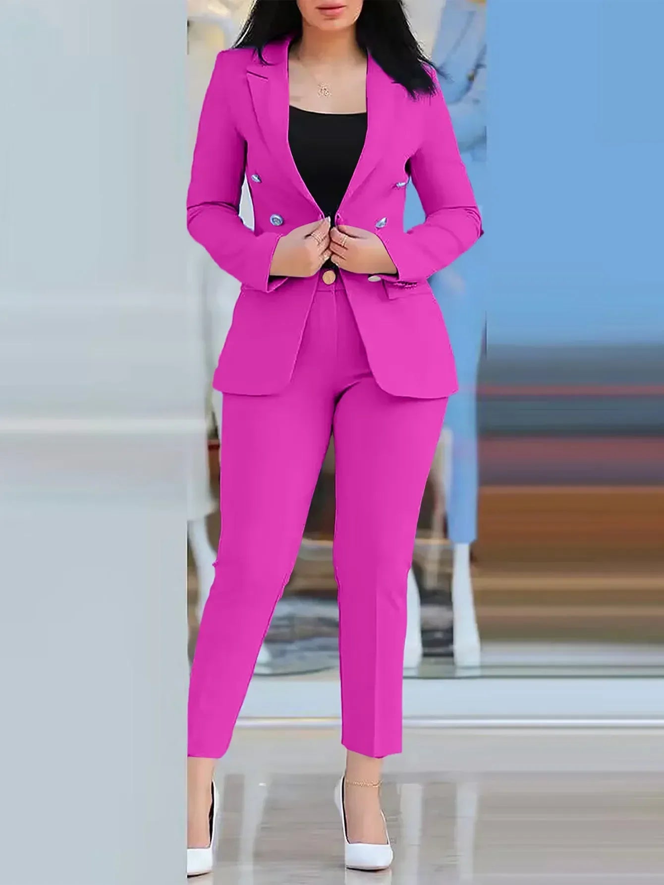 2025 feminino formal jaqueta e calças senhora do escritório outfits outono feminino duas peças conjunto impressão blazer casaco & calças terno conjuntos femininos