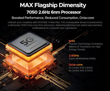 Estreia mundial doogee v max plus telefone robusto 22000mah 36gb (16 +20) 512gb 200mp câmera telefone 6.58 "120hz dimensão 7050 android14