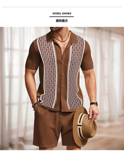 Conjunto de duas peças de seda gelo masculino manga curta, terno casual de negócios, roupa masculina, ginástica, alta qualidade, verão