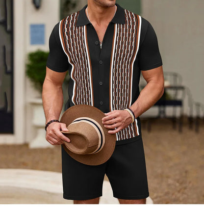 Conjunto de duas peças de seda gelo masculino manga curta, terno casual de negócios, roupa masculina, ginástica, alta qualidade, verão