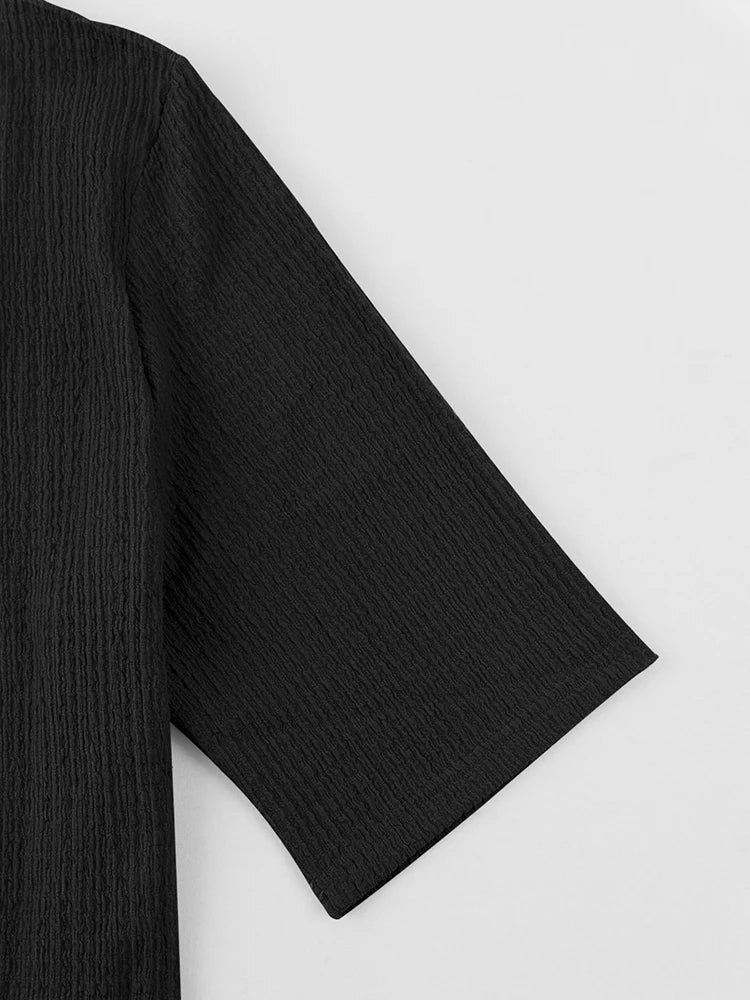 Moda verão roupas texturizadas para homens casual respirável camisa e calças duas peças define lazer masculino ternos de cor sólida